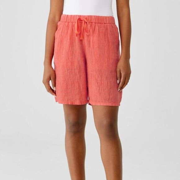 Eileen Fisher Puckered Organic Linen Mid-Thigh Shorts Watermelon Size XL NWT - Picture 1 of 6